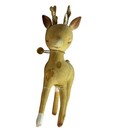 Vintage Flocked Reindeer Figurine Christmas Decor Gold Glitter Antlers Bell 7in