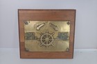 Vintage Solid Brass Ship Boat Directional Rudder Wall Plaque On Wood 11x10 