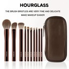 10 Pcs Hourglass Makeup Brush Makeup Powder Foundation Concealer   Leather Bag