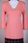 St john Women s Pink Coral Gold Studs Trim Top Navy Blue Coral Skirt Sz S   2