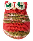 Crochet Owl Plush Stuffed Animal Handmade Button Eyes Pink Salmon Green 9 Inch H