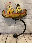 Vintage Native American Indians Paddling Canoe Metal Pendulum Balancing Kinetic