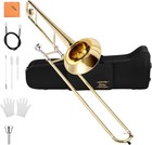 B Flat Brass Trombone Beginner Kit With Mouthpiece Cleaning Gloves