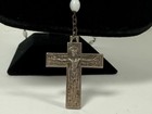 Vintage Sterling Silver 925 Cross Rosary Milky White Glass Beads