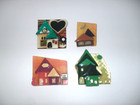 Vintage Lucinda Artisan Pin Lot Of 4 Houses Greens Peach Color