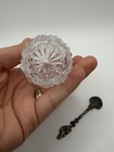 Vintage Crystal Salt sugar Lidded Small Bowl Jar   Ornate    fleur De Lys    Spoon