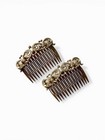 Lot Of 2 Vintage Hair Barrette Combs Brass Ornate Victorian Tortoiseshell Combs