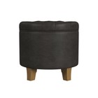 Button Tufted Black Faux Leather Round Storage Ottoman With Lift-off Lid