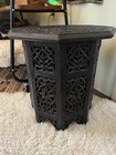 Antique Octagonal Anglo-indian Folding Wood Side Table Carved Plant Stand Accent