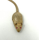 Vintage 1960 Gold Tone Cat   Mouse Bookmark Cord Green   Pink Crystal Eyes Rare