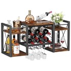 Rustic Wall Mounted Wine Rack With Glass Holder - Vintage Wood-metal Bar Shelf F