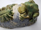 Ceramic Sitting Green Frog Leaf On Rock With Welcome Garden Statue Figurine 