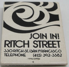 Ritch Street Gay Bath Health Club San Francisco California Full Matchbook