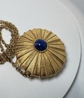 Vintage Estee Lauder Solid Perfume Compact Pendant Necklace Blue Cabochon  full 