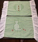 Vintage Handmade Baby Child s  chicken Scratch  Quilt Green Gingham   Embroidery