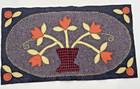 Vtg Handmade Folk Art Primitive Wool Appliqu   Mat Tulips Flower Basket 15  X 8 