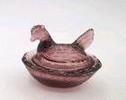 Vintage Miniature Purple Glass Hen On Nest Covered Salt Cellar Lidded Dish 2 5 