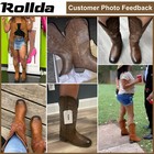 Rollda Women Cowgirl Boots Western Cowboy Riding Boots Square Toe Mid Calf Boots