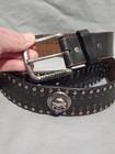 Harley Davidson 2013 Leather Studded Willie G Skull Belt 36  Waist Logo Buckle