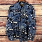 Vintage Motorcycle All Over Print Button Up Long Sleeve Shirt Size Men s Xl