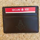 Masonic Black Genuine Leather Slim Rfid Wallet Mason Embossed Square And Compass