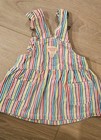Vtg Oshkosh Bgosh Toddler Rainbow Stripe Overall Dress 6m Floral Embroidered
