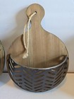 Farmhouse Rustic Wood   Metal Chevron Hanging Wall Pocket baskets Set Of 2 Rope