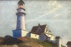 Antique Oil Painting Lighthouse Maine Seascape Harbor Edward Hopper Style
