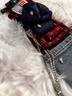 Custom Women   s Usa Patriotic Denim Tie Red blue white  Appliqu   Rhinestone Tie