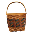 Vintage Large Country Cottage Brown Green Red Wicker Basket With Handle