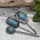 Set 3 Silver Southwest Western Hair Pins Clips Turquoise Fancy Cowgirl Native