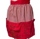 Vintage Christmas Holiday Apron Red White Stripe Snowman Santa Toys Tree