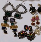 Vintage Rhinestone Stone Multi Color Earrings Lot Of 7 Pairs