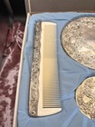 Ornate Silver Plated 3 Piece Dresser Vanity Set Hand Mirror Brush Comb Nos Vtg