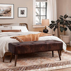 Tufted Faux Leather Bench Ottoman With Solid Wood Legs - Dark Brown