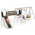 Metal Swing Set Heavy Duty For Kids Playground Set Outdoor With Slide  2 Swing