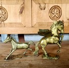 Vintage Solid Brass 6 5  Pegasus Winged Horse And Horse 4 5  X 7  Statue
