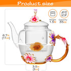  new  Enamel Glass Flower Teapot 35 Oz  W removable Tea Leaf Infuser