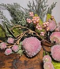 Sugared Beaded Craft Fruits And Green Cedar Picks  Rose   Pink Hues  Lot Of 16