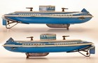 Vintage Wolverine Blue Submarine Tin Toy No key- Wind-up Works