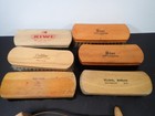  6  Vtg Wood   Natural Fibers Advertising Shoeshine Brushes   Antique Stretchers