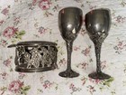 Vintage Godinger Silver Plated Grapevine- Two 7 5    Wine Goblets   Bottle Holder