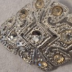 Vintage Art Deco Rhombus Brooch Silver Tone Clear Rhinestone Filigree Pin