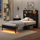 Twin Size Bed Frame With Led Charging Station   Lights  Metal Platform Bed Frame