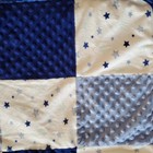 Just Born Blue Stars Patchwork Baby Blanket White Minky Satin Dot Security Lovey