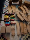 Vtg Brio Wooden Train Set Lot Of 50 Pieces Tracks Buildings Vehicles   More Wow