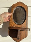 Vintage Rustic Handmade Wooden Wall Oval Mirror W  Shelf - Dark Brown