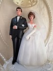 Vintage Wedding Cake Topper Bride   Groom Figurine   Tulle Veil- Wilton