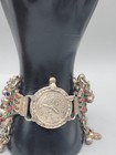 Vintage Afghan Kuchi Tribal Bracelet Bells Coin Dangle Boho 7  Silver Tone