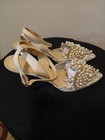J  Renee Desdemona Ivory Pearl Ankle Strap Floral Lace Shoe Size 8